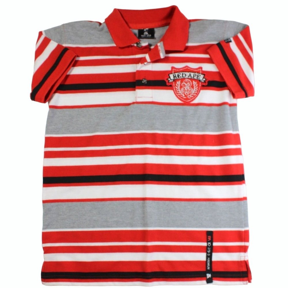 Red Ape Boys Multicolor Striped Short Sleeve Collared Polo‎ Shirt Size 6/7